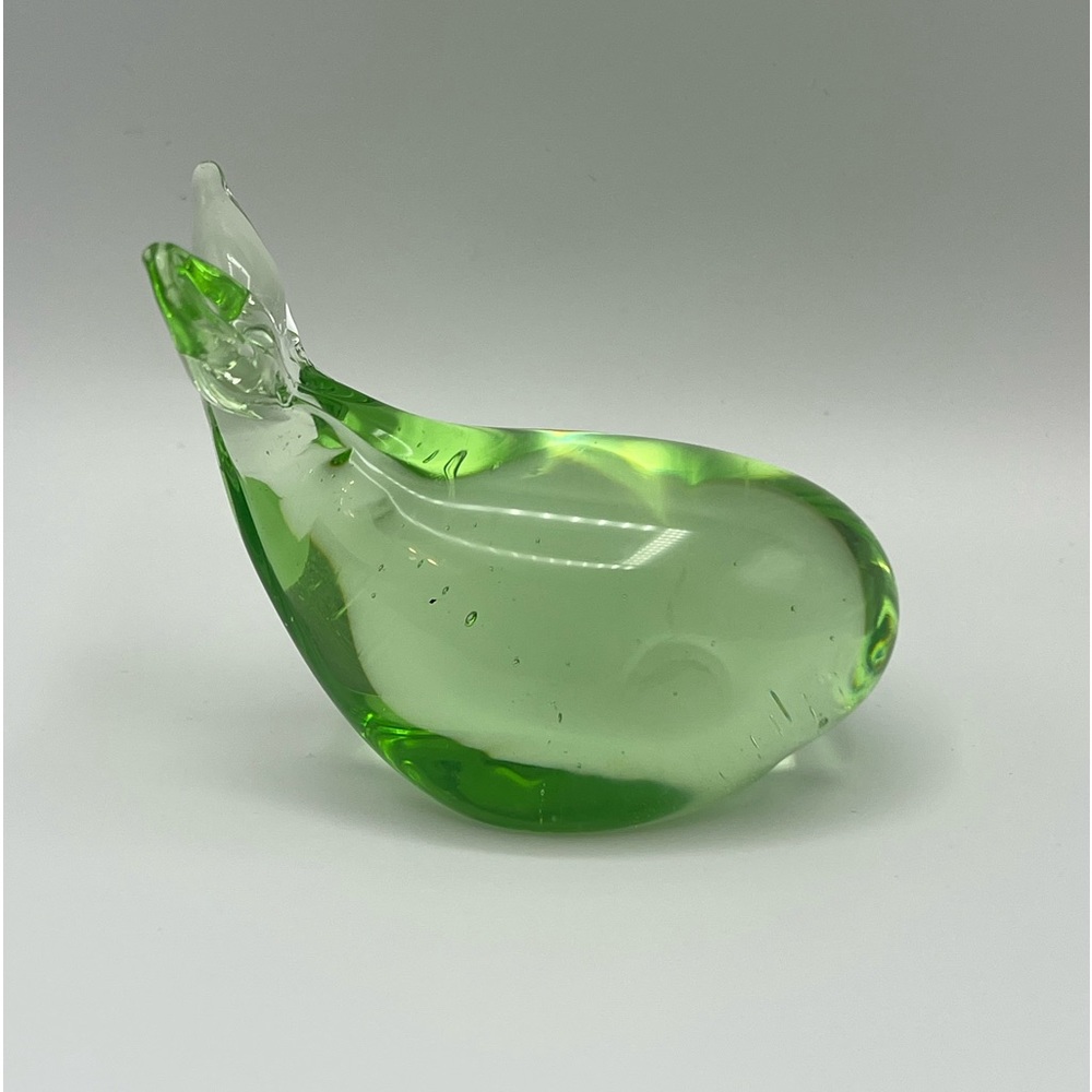 Solid Green Glass Whale Mammal Ocean Figurine Paperweight Art Glass Blown Glass